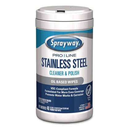 Stainless Steel Wipes, 1-Ply, 9.5 x 12, Unscented, White, 40 Wipes/Canister, 6 Canisters/Carton