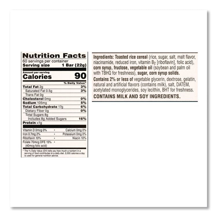 Rice Krispies Treats, Original Marshmallow, 0.78 oz Pack, 60/Carton