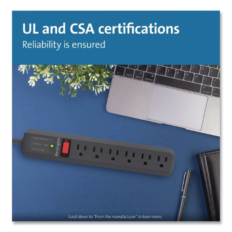 Guardian Surge Protector, 6 AC Outlets, 15 ft Cord, 540 J, Gray