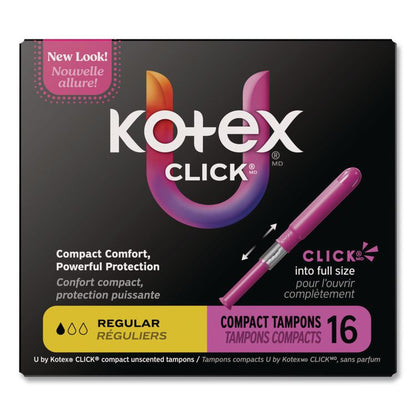 U by Kotex Click Compact Tampons, Regular Absorbency, 16/Pack, 8 Packs/Carton