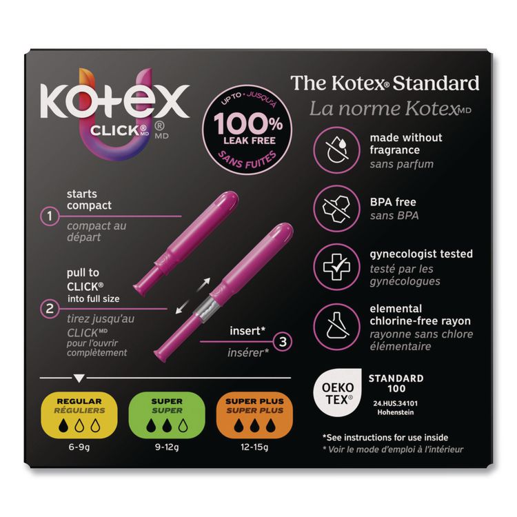 U by Kotex Click Compact Tampons, Regular Absorbency, 16/Pack, 8 Packs/Carton