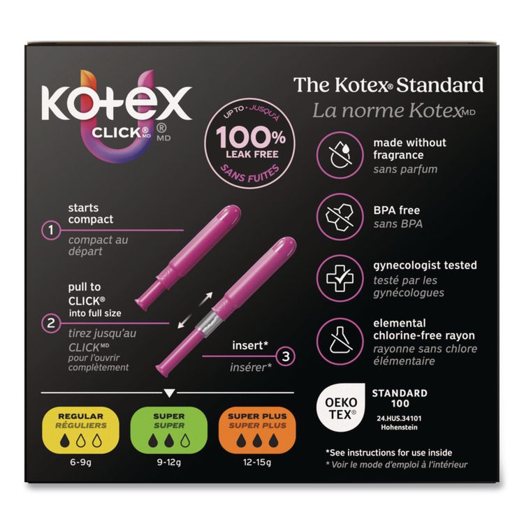 U by Kotex Click Compact Tampons, Super Absorbency, 16/Pack, 8 Packs/Carton