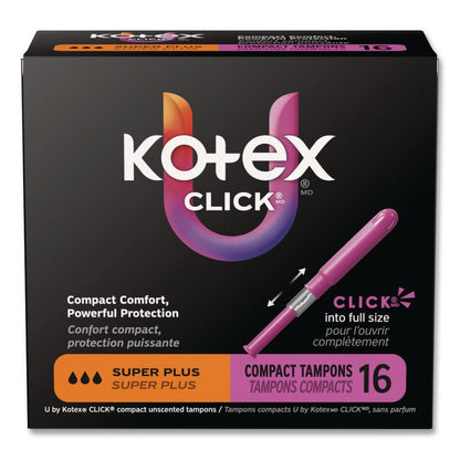 U by Kotex Click Compact Tampons, Super Plus Absorbency, 16/Pack, 8 Packs/Carton