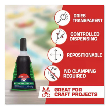 Extra Time Control Super Glue, 0.14 oz, Dries Clear