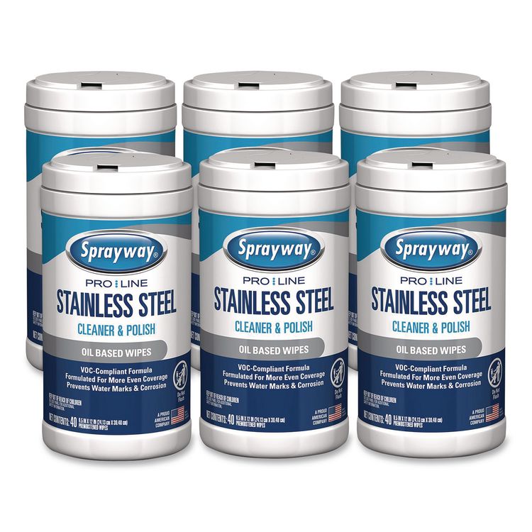 Stainless Steel Wipes, 1-Ply, 9.5 x 12, Unscented, White, 40 Wipes/Canister, 6 Canisters/Carton