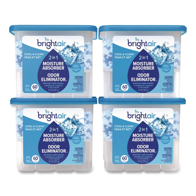2-in-1 Moisture Absorber + Odor Eliminator, Cool and Clean, 14 oz Jar, 4/Carton