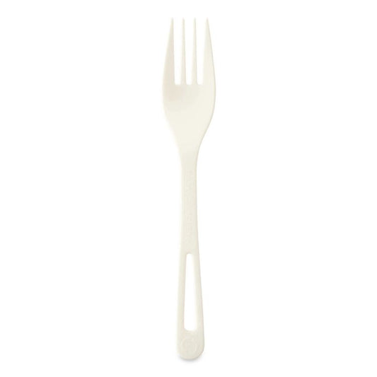 TPLA Cutlery, Medium Heavyweight, Fork, Plastic, Light Beige, 24/Pack