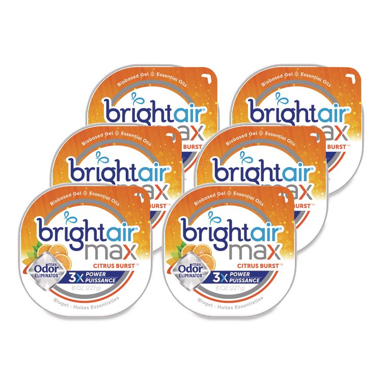 Max Odor Eliminator Air Freshener, Citrus Burst, 8 oz Jar, 6/Carton