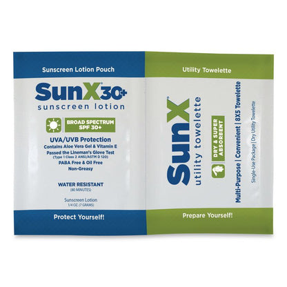 SunX30 Sunscreen Lotion and Wipe Packet with Dispenser Box, 0.25 oz, 50 Packets