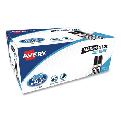 MARKS A LOT Desk-Style Dry Erase Marker Value Pack, Broad Chisel Tip, Black, 36/Pack