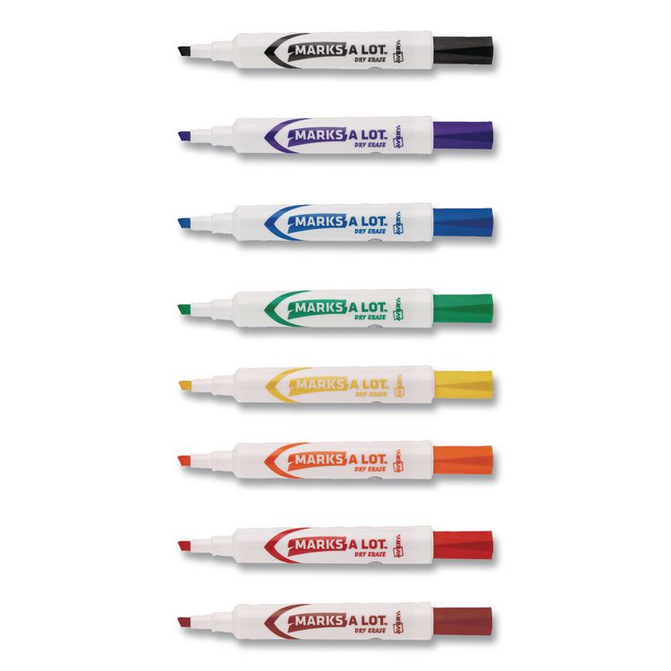 MARKS A LOT Desk-Style Dry Erase Marker, Broad Chisel Tip, Assorted Colors, 8/Set