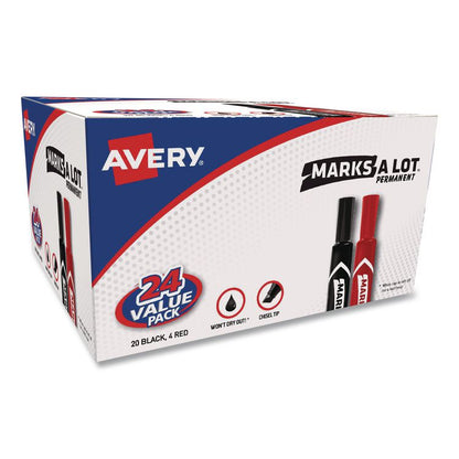 MARKS A LOT Regular Desk-Style Permanent Marker Value Pack, Broad Chisel Tip, Assorted Colors, 24/Pack