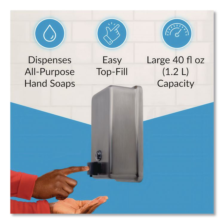 ClassicSeries Surface-Mounted Soap Dispenser, 40 oz, 4.75 x 3.5 x 8.13, Stainless Steel