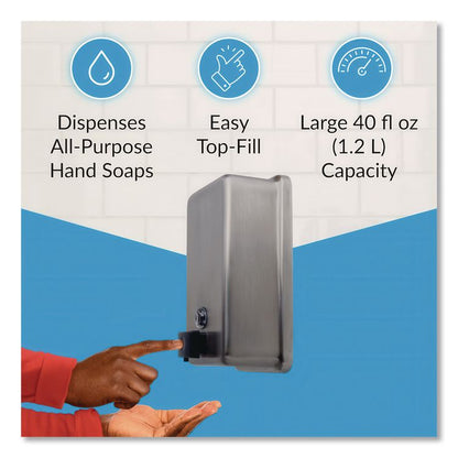 ClassicSeries Surface-Mounted Soap Dispenser, 40 oz, 4.75 x 3.5 x 8.13, Stainless Steel