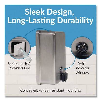 ClassicSeries Surface-Mounted Soap Dispenser, 40 oz, 4.75 x 3.5 x 8.13, Stainless Steel