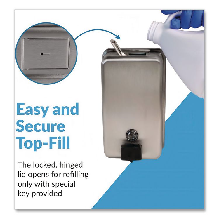 ClassicSeries Surface-Mounted Soap Dispenser, 40 oz, 4.75 x 3.5 x 8.13, Stainless Steel