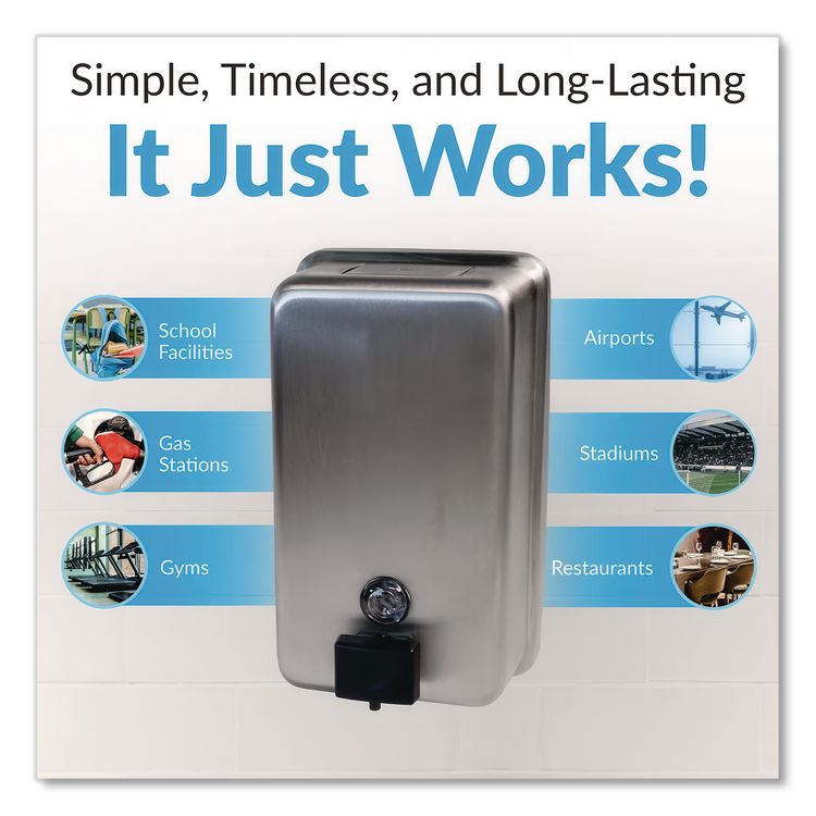 ClassicSeries Surface-Mounted Soap Dispenser, 40 oz, 4.75 x 3.5 x 8.13, Stainless Steel