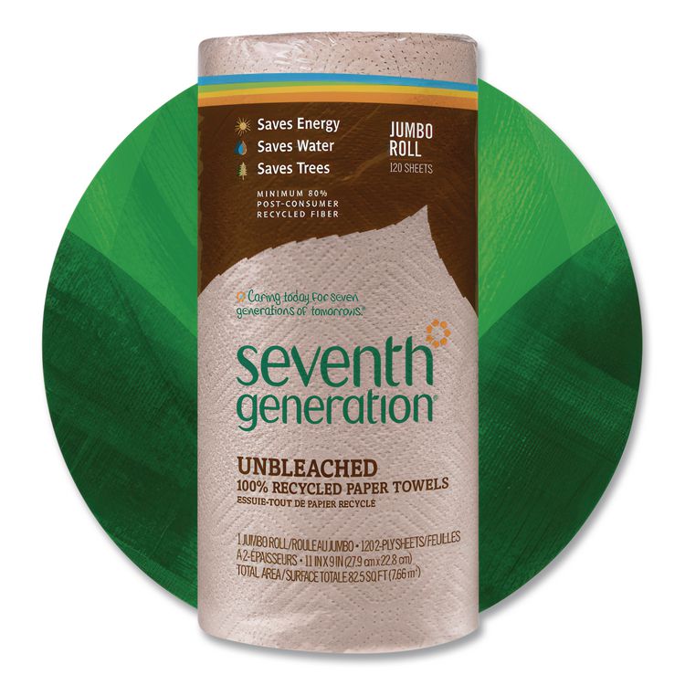 Natural Unbleached 100% Recycled Paper Kitchen Towel Rolls, 2-Ply, 11 x 9, 120/Roll, 6 Rolls/Pack