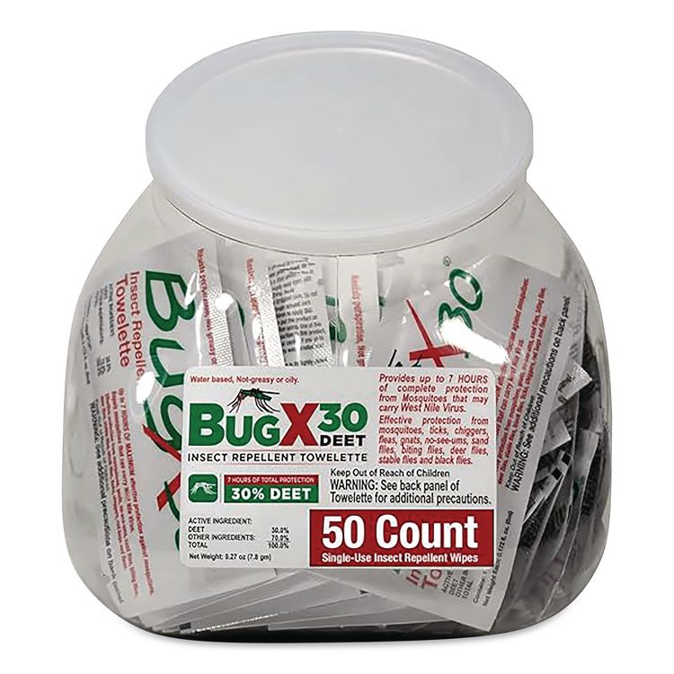 BugX30 Fish Bowl Insect Repellent Wipes, 2 mL Packet, 50/Bowl