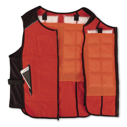 Chill-Its 6260 Lightweight Phase Change Cooling Vest with Packs, Cotton/Polyester, Small/Medium, Orange