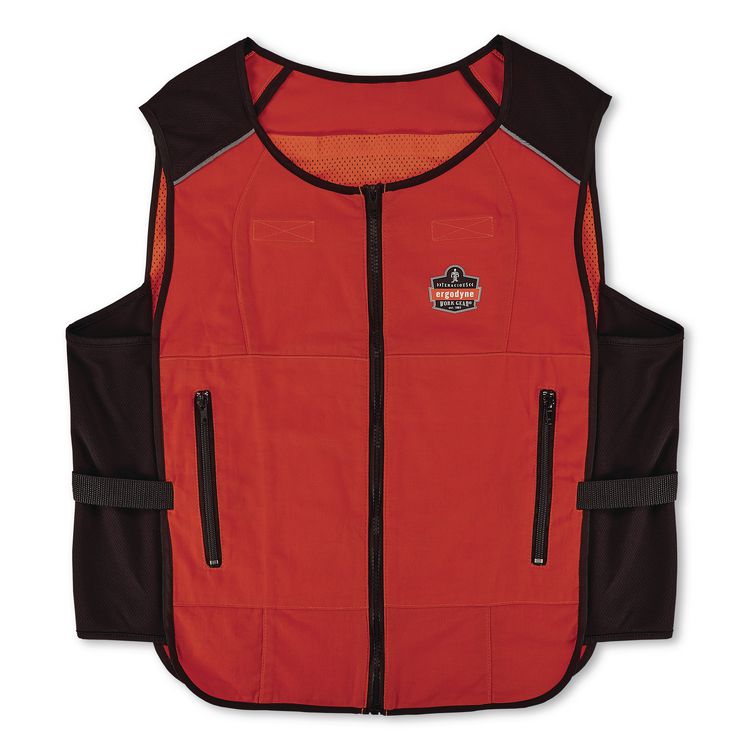 Chill-Its 6260 Lightweight Phase Change Cooling Vest with Packs, Cotton/Polyester, Small/Medium, Orange
