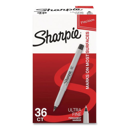 Ultra Fine Tip Permanent Marker, Ultra-Fine Bullet Tip, Black, 36/Pack