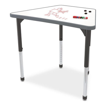 Hierarchy Beam Desk, 34.4" x 24" x 18" to 29", White Porcelain Steel with Black Legs, Ships in Two Boxes (Worksurface/Legs)