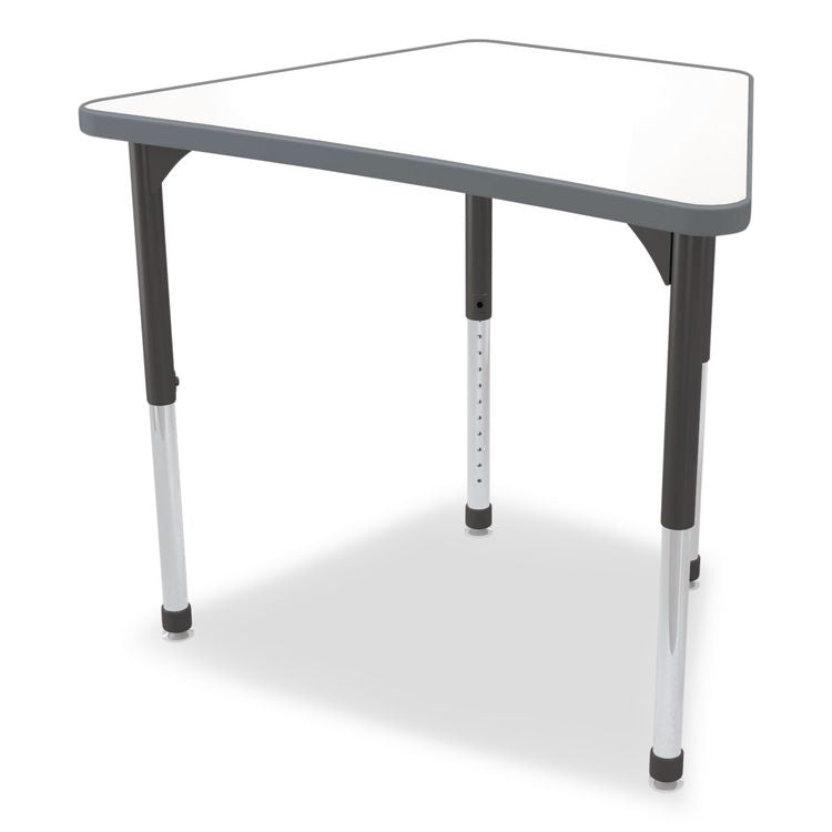 Hierarchy Beam Desk, 34.4" x 24" x 18" to 29", White Porcelain Steel with Black Legs, Ships in Two Boxes (Worksurface/Legs)