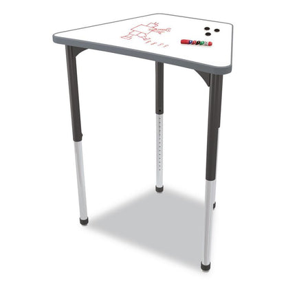 Hierarchy Beam Desk, 34.4" x 24" x 18" to 29", White Porcelain Steel with Black Legs, Ships in Two Boxes (Worksurface/Legs)