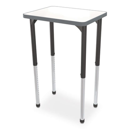 Hierarchy Rectangle Desk, 26" x 20" x 18" to 29", White Porcelain Steel Top/Black Legs