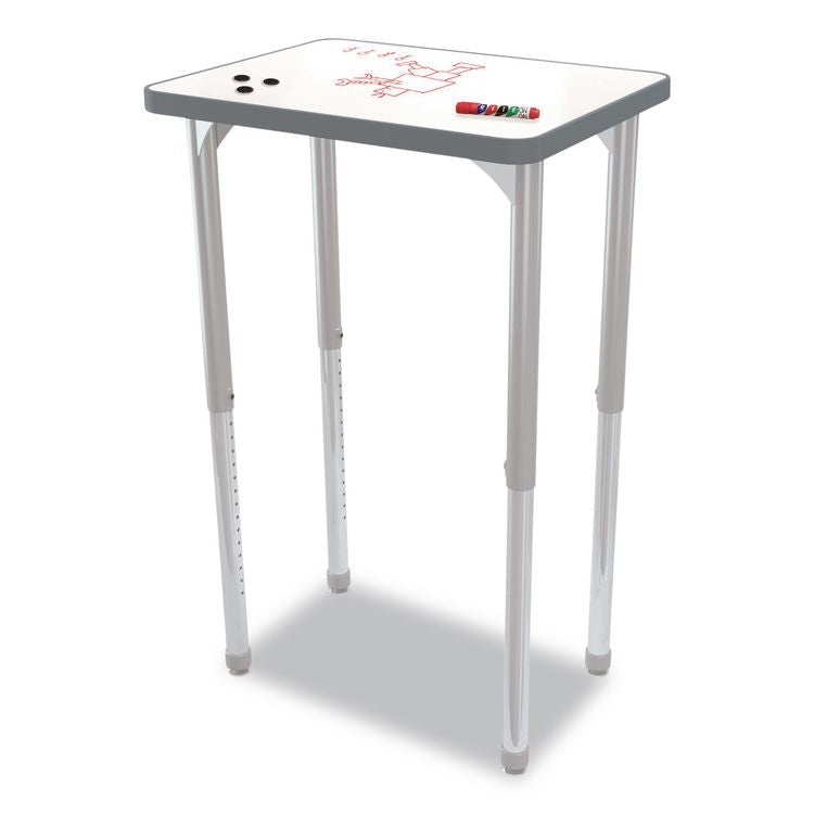 Hierarchy Rectangle Desk, 26" x 20" x 18" to 29", White Porcelain Steel Top/Platinum Legs