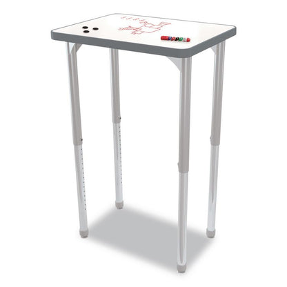 Hierarchy Rectangle Desk, 26" x 20" x 18" to 29", White Porcelain Steel Top/Platinum Legs