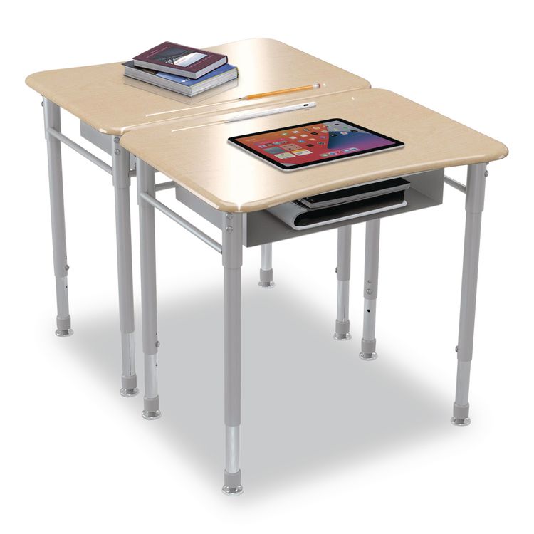 Astute Hard Plastic Desk, 26" x 19.3" x 23.1" to 33.1", Fusion Maple, 2/Carton