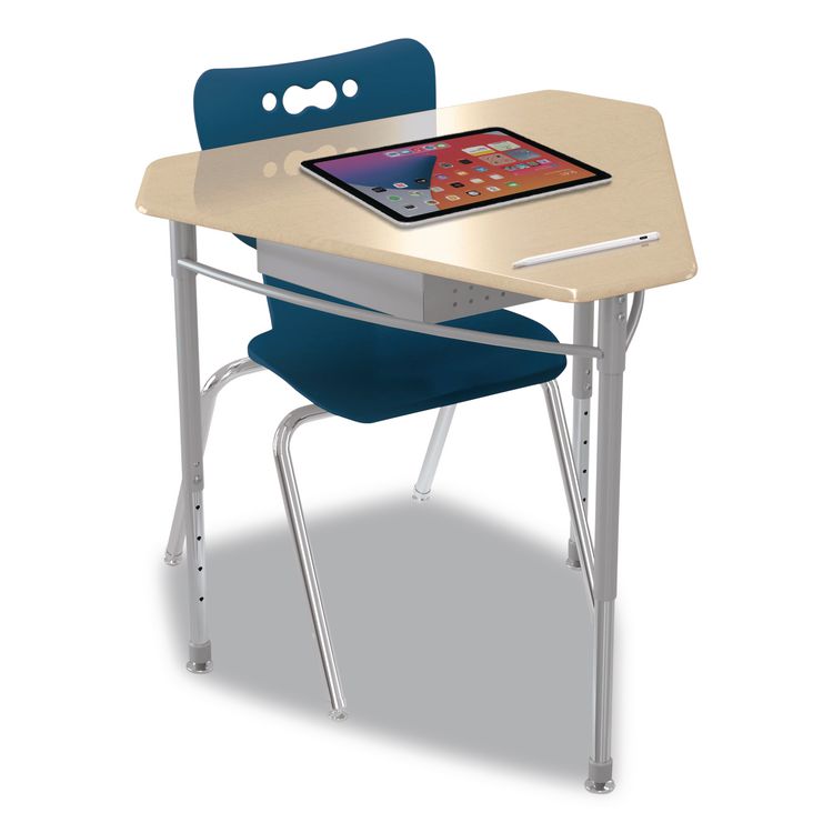 Astute Hard Plastic Desk, 33.8" x 29.8" x 23.1" to 33.1", Fusion Maple, 2/Carton