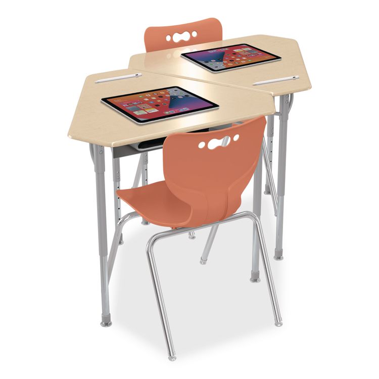 Astute Hard Plastic Desk, 33.8" x 29.8" x 23.1" to 33.1", Fusion Maple, 2/Carton
