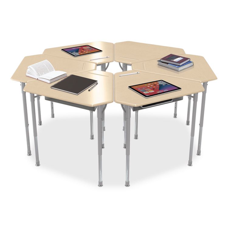 Astute Hard Plastic Desk, 33.8" x 29.8" x 23.1" to 33.1", Fusion Maple, 2/Carton