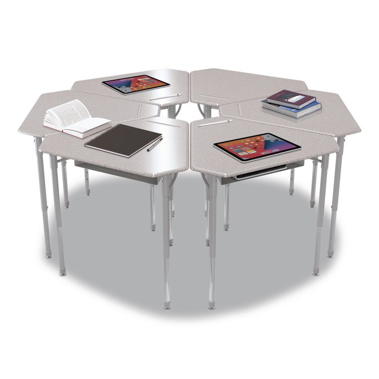 Astute Hard Plastic Desk, 33.8" x 29.8" x 23.1" to 33.1", Gray Nebula, 2/Carton
