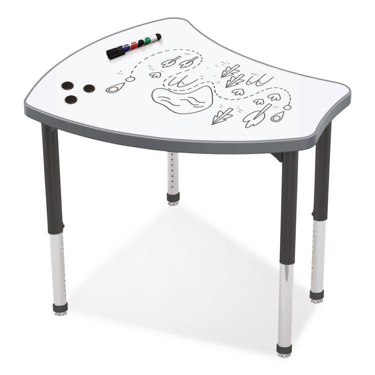 Hierarchy Shapes Desk, 30" x 25.8" x 18" to 29", White Dry Erase/Black Legs, Ships in Two Boxes (Worksurface and Legs)