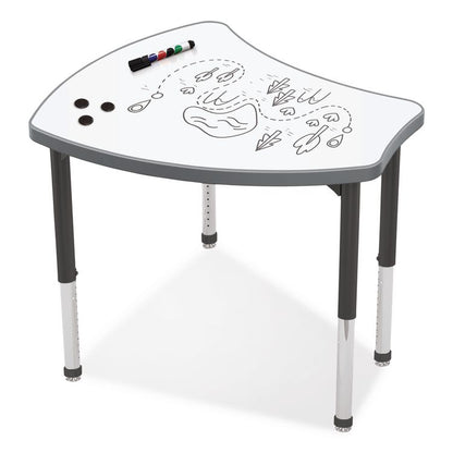 Hierarchy Shapes Desk, 30" x 25.8" x 18" to 29", White Dry Erase/Black Legs, Ships in Two Boxes (Worksurface and Legs)