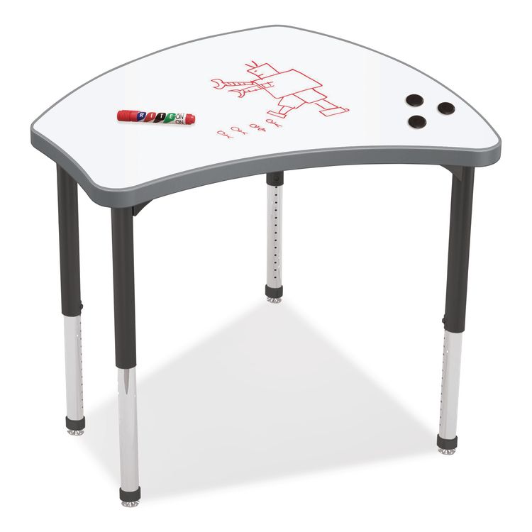 Hierarchy Shapes Desk, 30" x 25.8" x 18" to 29", White Dry Erase/Black Legs, Ships in Two Boxes (Worksurface and Legs)