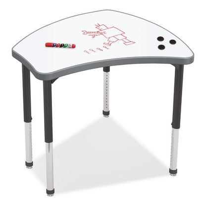 Hierarchy Shapes Desk, 30" x 25.8" x 18" to 29", White Dry Erase/Black Legs, Ships in Two Boxes (Worksurface and Legs)
