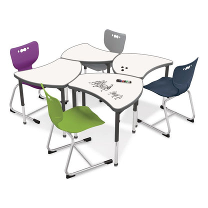 Hierarchy Shapes Desk, 30" x 25.8" x 18" to 29", White Dry Erase/Black Legs, Ships in Two Boxes (Worksurface and Legs)