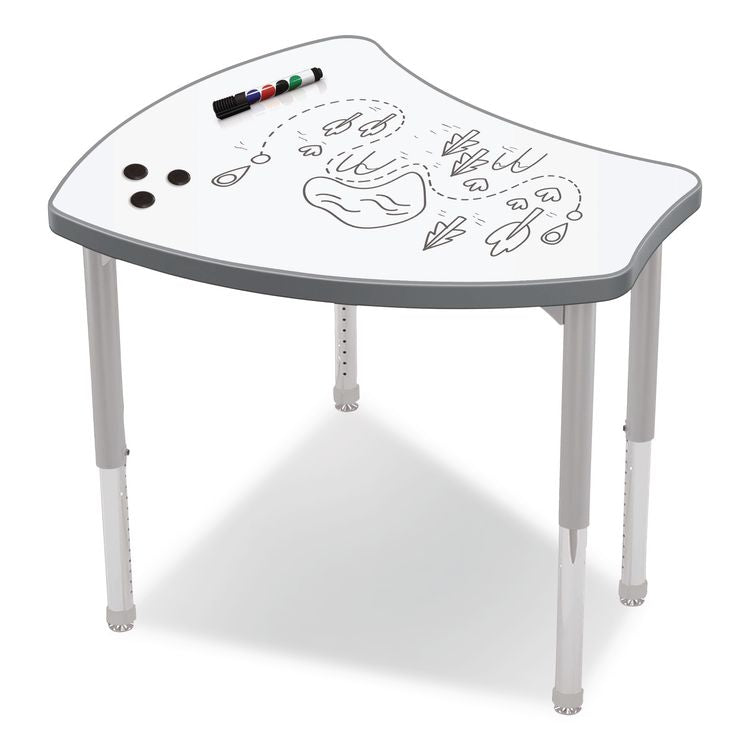 Hierarchy Shapes Desk, 30" x 25.8" x 18" to 29", White Dry Erase/Platinum Legs, Ships in Two Boxes (Worksurface and Legs)