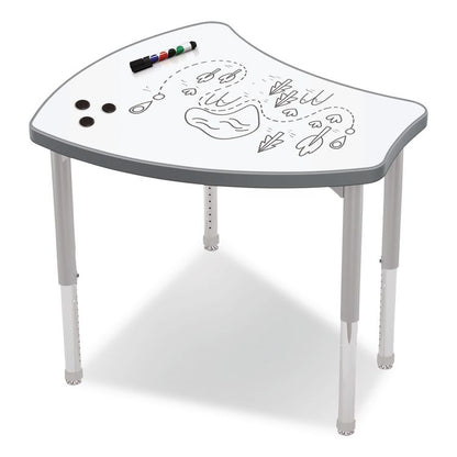 Hierarchy Shapes Desk, 30" x 25.8" x 18" to 29", White Dry Erase/Platinum Legs, Ships in Two Boxes (Worksurface and Legs)