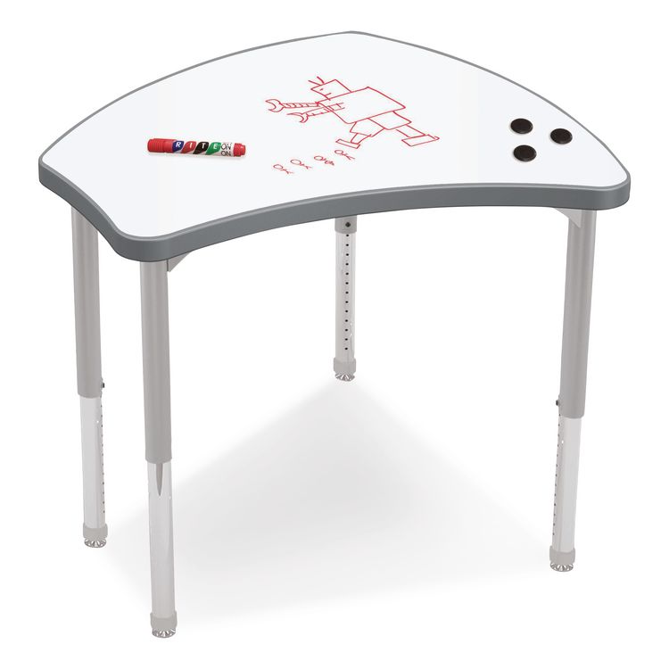 Hierarchy Shapes Desk, 30" x 25.8" x 18" to 29", White Dry Erase/Platinum Legs, Ships in Two Boxes (Worksurface and Legs)