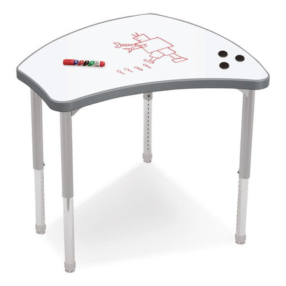 Hierarchy Shapes Desk, 30" x 25.8" x 18" to 29", White Dry Erase/Platinum Legs, Ships in Two Boxes (Worksurface and Legs)