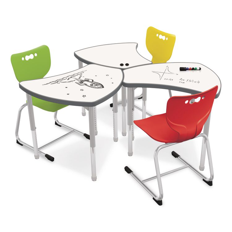 Hierarchy Shapes Desk, 30" x 25.8" x 18" to 29", White Dry Erase/Platinum Legs, Ships in Two Boxes (Worksurface and Legs)