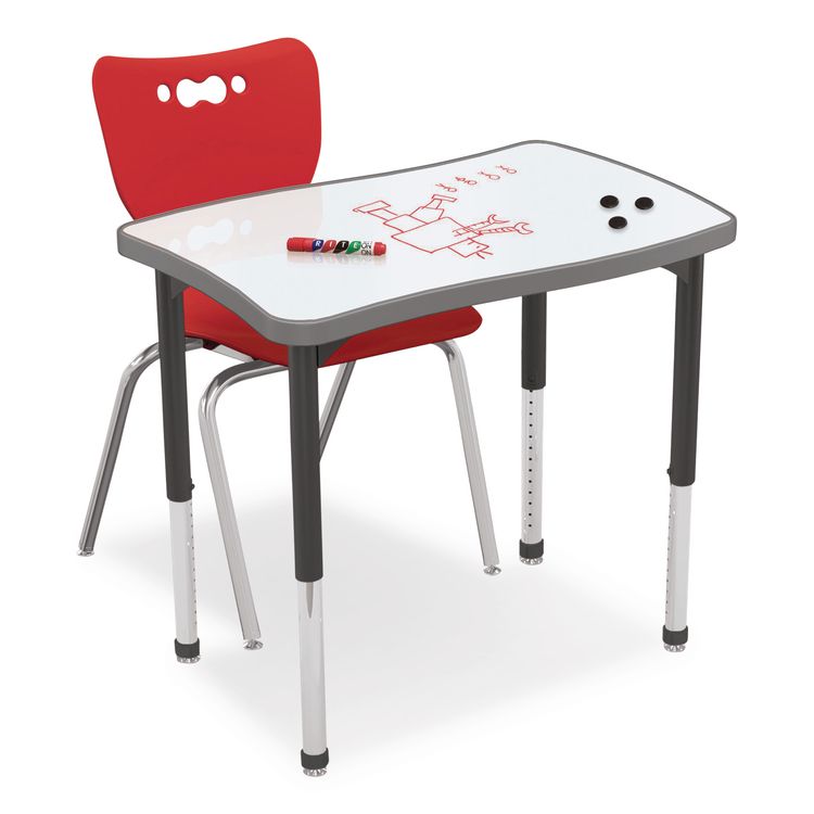 Hierarchy Creator Rectangle Desk, 32.1" x 21.4" x 18" to 29", White Dry Erase/Black Legs,Ships in Two Boxes(Worksurface/Legs)