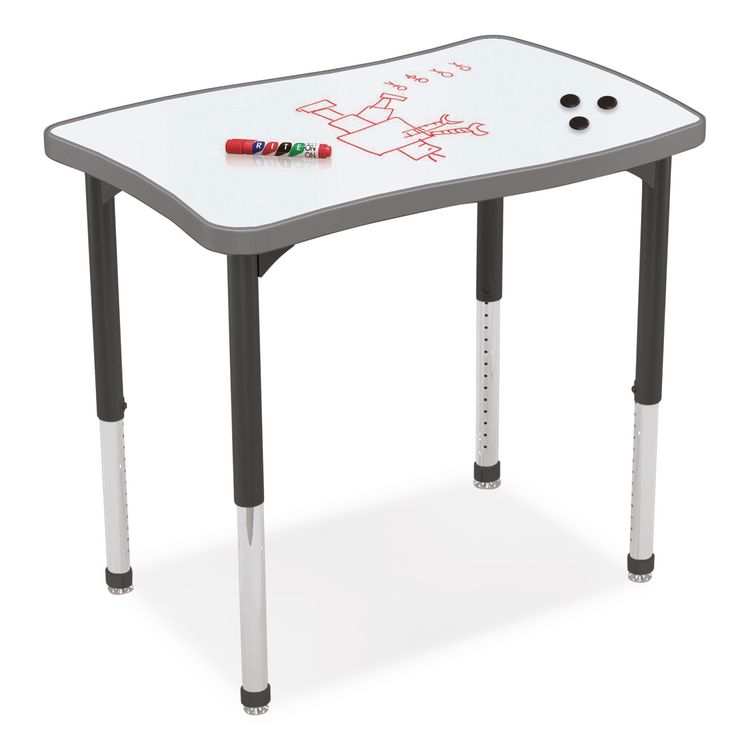 Hierarchy Creator Rectangle Desk, 32.1" x 21.4" x 18" to 29", White Dry Erase/Black Legs,Ships in Two Boxes(Worksurface/Legs)