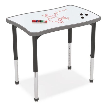 Hierarchy Creator Rectangle Desk, 32.1" x 21.4" x 18" to 29", White Dry Erase/Black Legs,Ships in Two Boxes(Worksurface/Legs)